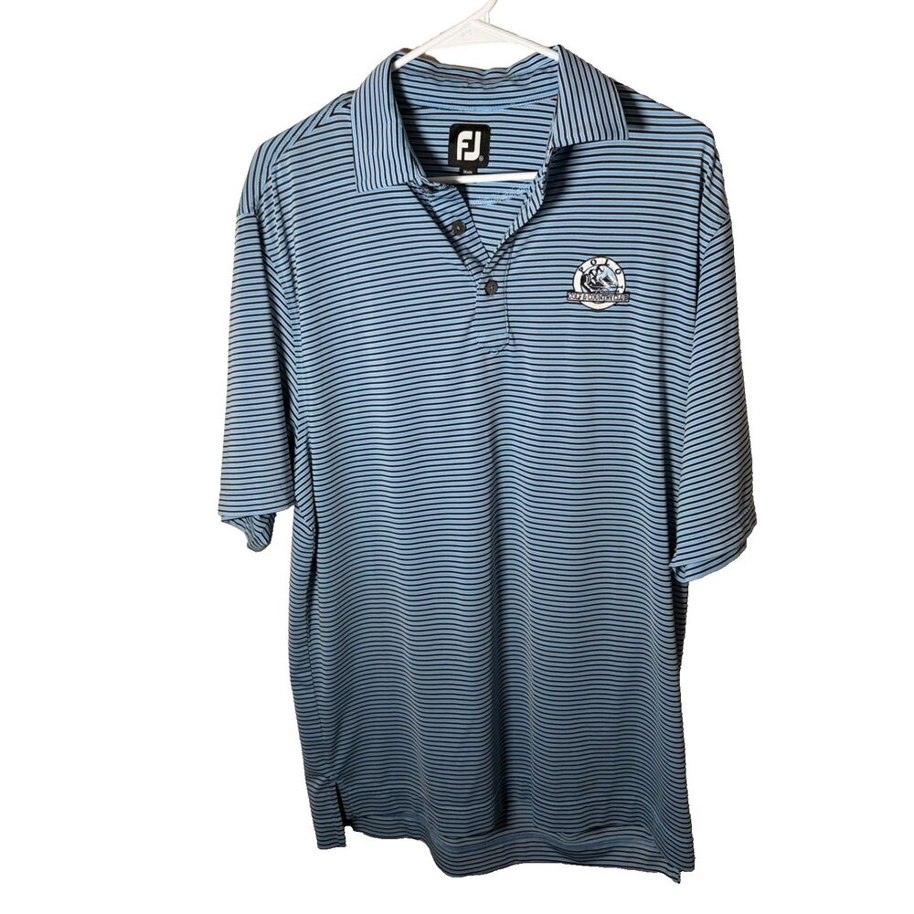 Footjoy Polo Shirt Men's Medium Blue Striped Polo Golf & Country Club Top
